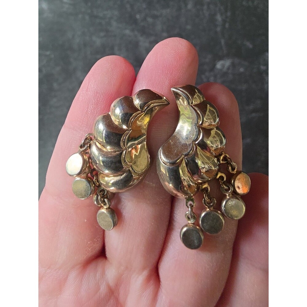 Gold Tone Metal Dangling Screwback Earrings Vintage Costume Jewelry